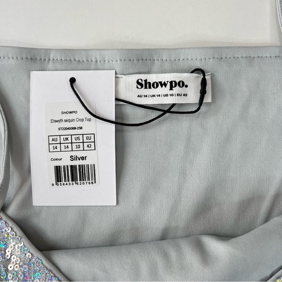 Showpo. Elswyth Sequin Crop Top Iridescent Silver Size 10 - Picture 3 of 9